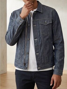 7 For All Mankind Men's Dark Wash Zip Up Denim Jacket